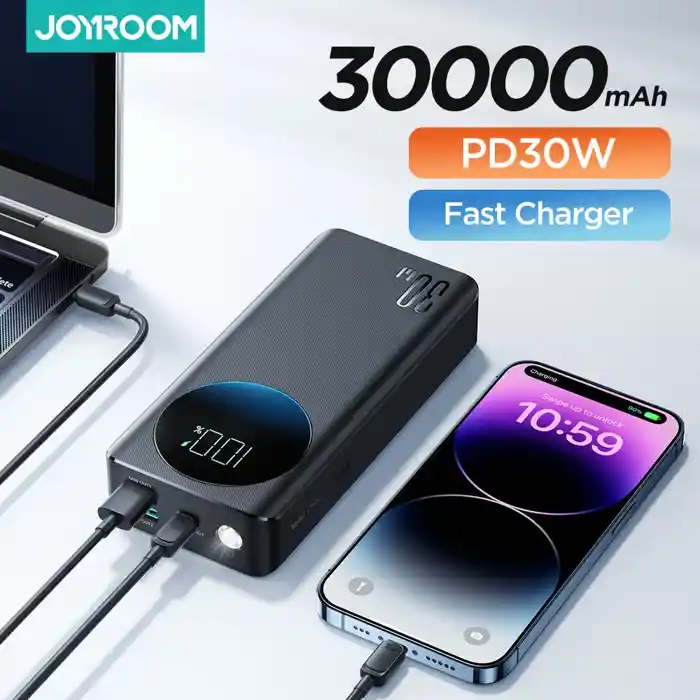 Joyroom JR-PBF03 30000mah Portable Power Bank Digital Display PD 30W Fast Charging Charger with Flashlight